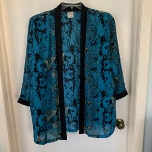 Blue and Black Patterned Kimono Cardigan